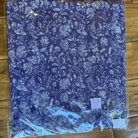 New Auth Chan Luu Dahlia Floral Cashmere Silk Scarf- Mulberry Blue - Picture 6 of 7